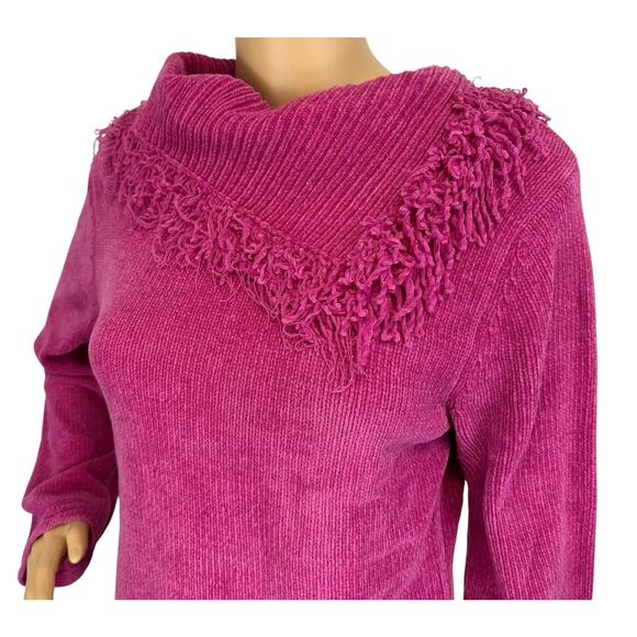 2/$15 Good Clothes Fringe Scarf Chenille Sweater Pink Cowl Neck Petite Size PM - Picture 6 of 11